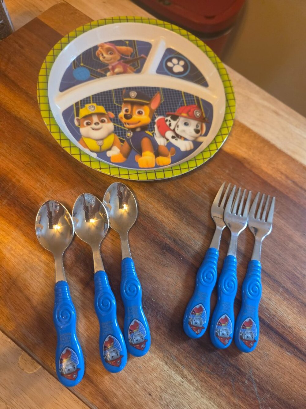 paw patrol childs divided plate /  set includes one plate 3spoons 3 forks by ZAK